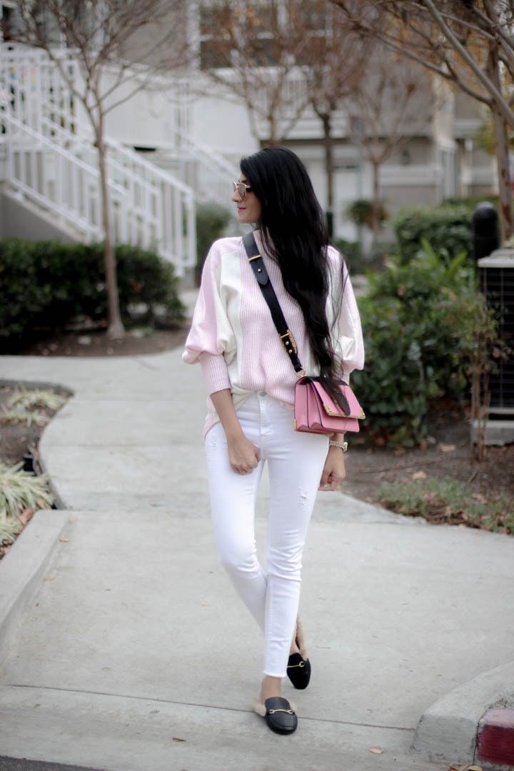 Pink Sweater with White denim