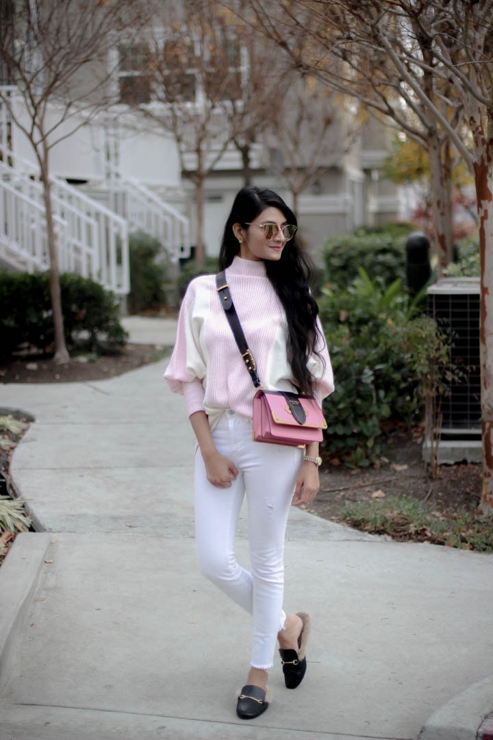 Pink Sweater with White jeans