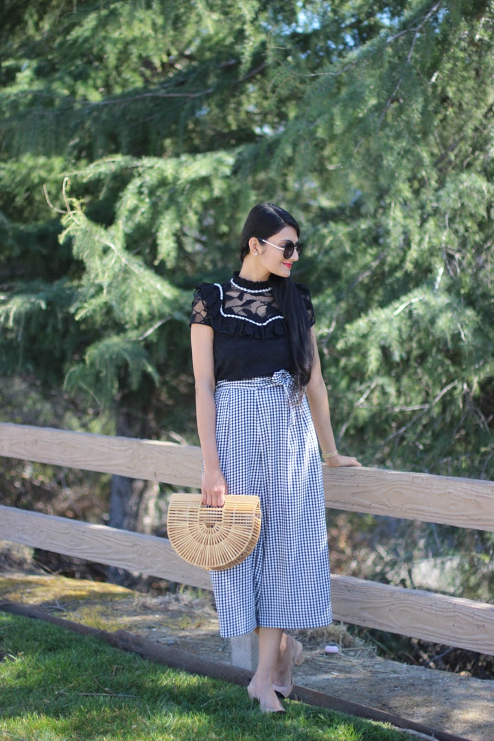 Gingham pants with lace top